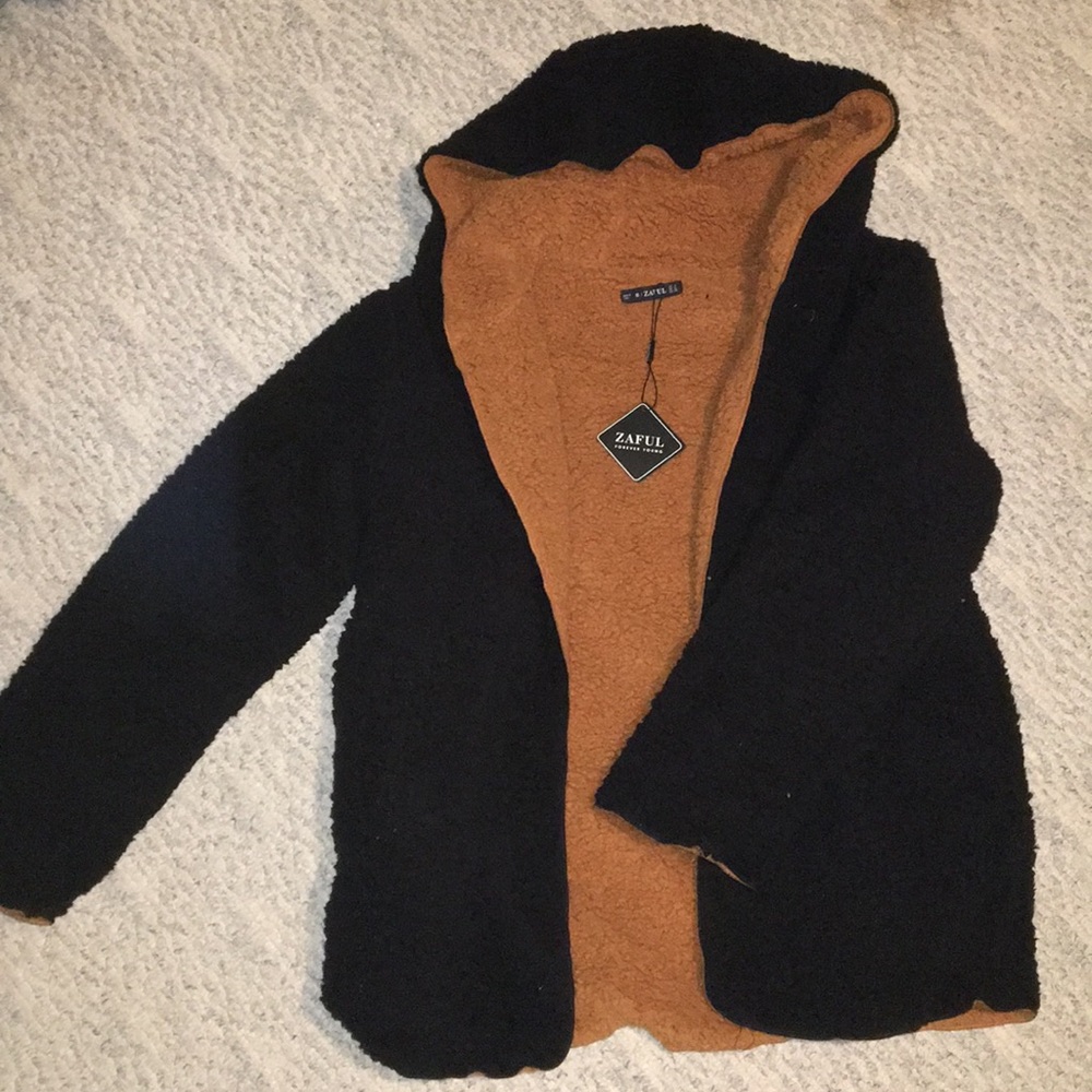 ZAFUL HOODED OPEN FRONT TEDDY BEAR COAT